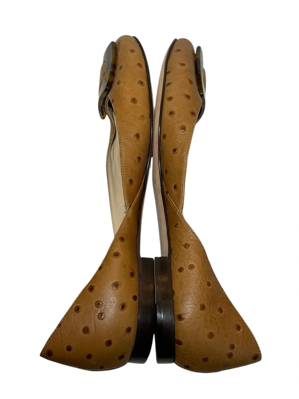 Vintage kate spade D'Orsay Fawn Leather Ostrich Flats Tortoiseshell Buckle 9.5